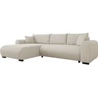 MIRJAN24 Ecksofa Merkos Cord, Wohnzimmer L-Form mit Bettkasten und Schlaffunktion, Holzkonstruktion, Seite universal (Farbe: Poso 100) - Beige