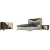 Xlmoebel Schlafzimmer-Set Braun-beige Bett mit Nachttischen aus hochwertigem Holz, (4-tlg., Bett / 2x Nachttische / Kommode), Hergestellt in Europa beige|braun