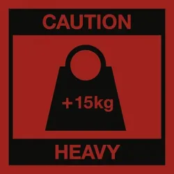 Aufkleber Caution Heavy + 15 kg, Papier, 100x100 mm, 1000 Stück/Rolle