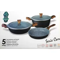 5 tlg. Granitbeschichtetes Kochtopfset Griffe mit Holzbeschichtung