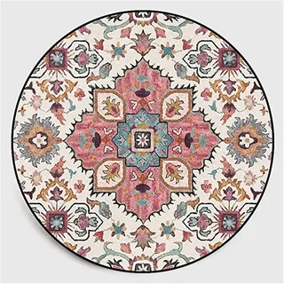 Nicole Knupfer Mandala Runde Teppich Vintage Boho Waschbar Teppich für Wohnzimmer Schlafzimmer Badezimmer Küche Beach Dekor (H,60X60cm)