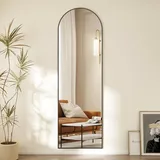 Hopibath 140 x 40 cm minimalistische Rahmen Standspiegel Ganzkörperspiegel, Schwarz Metallrahmen Rundbogen Wandspiegel Stehspiegel Standspiegel für Schlafzimmer, Wohnzimmer, Flur und Garderobe
