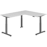 bümö Eckschreibtisch grau, graphit Holzwerkstoff, Nachbildung, Rechteckig, 160x74x200 cm FSC Mix, Arbeitszimmer, Schreibtische, Eckschreibtische