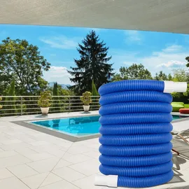 Relaxdays Poolschlauch, 32 mm Spiralschlauch, 10 Meter lang, Wasserschlauch für Pool & Garten, Kunststoff, blau/weiß