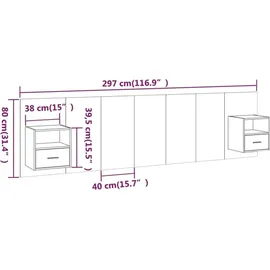 vidaXL Kopfteil mit Nachttischen Grau Sonoma Holzwerkstoff