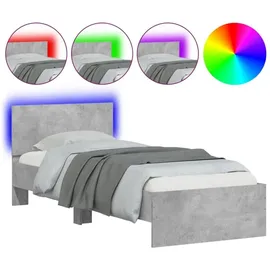 vidaXL Bettgestell mit Kopfteil LED-Beleuchtung Betongrau 140x200 cm