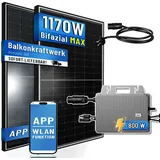 Balkonkraftwerk 1170W Bifazial, 800W Wechselrichter der Marke TSUN mit Wifi / Bluetooth funktion, Komplettset Solaranlage Steckerfertig