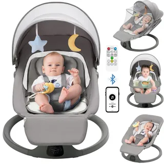 Babywippe Elektrisch, elektrische Babyschaukel, 0 bis 12 kg, mit Melodien 5 Schaukelgeschwindigkeiten Liegestuhl 3 Timer,Speiseteller, Bluetooth, Fernbedienung, faltbar, 5-Punkt-Sicherheitsgurt