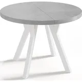 ESSTISCH Twixy runder ausziehbarer, Grauer Beton 100-200/100/76 cm