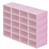 Schuhboxen, 20 Stück, Aufbewahrung von Schuhen, für Sneaker und Fersen, stapelbar und faltbar, transparent für Organizer (Rosa)