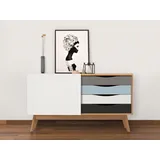 WoodMan Sideboard WOODMAN "Hilla", blau (eiche, blau, braun), B:130cm H:71cm T:45cm, Sideboards, Sideboard, Kommode im angesagten skandinavischen Look, Breite 130 cm, FSC