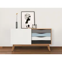 WoodMan Sideboard WOODMAN "Hilla", blau (eiche, blau, braun), B:130cm H:71cm T:45cm, Sideboards, Sideboard, Kommode im angesagten skandinavischen Look, Breite 130 cm, FSC