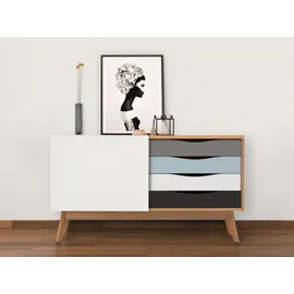 WoodMan Sideboard WOODMAN "Hilla", blau (eiche, blau, braun), B:130cm H:71cm T:45cm, Sideboards, Sideboard, Kommode im angesagten skandinavischen Look, Breite 130 cm, FSC