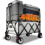 TMZ XXXL Bollerwagen Faltbar 445L 120KG Belastbar, Faltbarer Bollerwagen mit Dach und Bremsen 18x10 cm Extra Breite Reifen Alle Gelände (Beige)