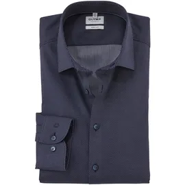 Olymp Businesshemd "Level Five body fit", Herren, Gr. 39, N-Gr, blau (nachtblau), Web, Obermaterial: 97% Baumwolle, 3% Elastolefin, 2-Knopf-Manschette, Hemden, mit Minimal-Punkt-Print