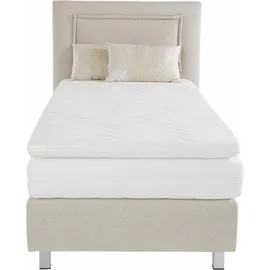 Westfalia Schlafkomfort Boxspringbett, inkl. Kaltschaum-Topper und Zierkissen Strukturstoff, Liegefläche B/L: 90 cm x 200 cm, H3, 7-Zonen-Kaltschaummatratze, beige Boxspringbett, Made in Germany - Möbel