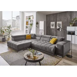 Ecksofa DIE PLANBAR "MP-IN15053 L-Form", grau, B:323cm H:73cm T:222cm, Sofas, wahlweise mit Kopfteilverstellung und manueller Vorziehbank