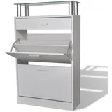 vidaXL Schuhschrank 101 x 11 x 69 cm mit Schubfach und oberem Glasregal weiß