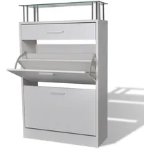 vidaXL Schuhschrank 101 x 11 x 69 cm mit Schubfach und oberem Glasregal weiß