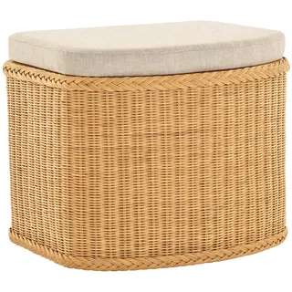 Korb-Outlet Rattan Wäschekorb Wäschetruhe Sitz gepolstert Honig, Flur-Bank Aufbewahrungsbox mit Deckel Bad-Hocker Sitzhocker Wäschesammler Sitz-Truhe Natur (Honig, Bauchig)