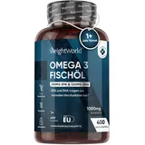 Omega 3-400 Kapseln 1+ Jahr Vorrat-1000mg Fischöl pro Tag - Essentielle Omega 3 Fettsäuren mit EPA & DHA - Für Herz, Gehirn & Blutdruck (EFSA) - Natürliches Fisch Öl aus Sardellen - WeightWorld