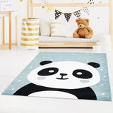 carpet city Kinderzimmer Baby Panda Teppich Blau 140x200 cm Weiße Punkte Flachflor Kinderteppiche