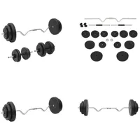 vidaXL Curlhantel und Kurzhantel mit Gewichten 60 kg - Langhantel Mit Gewicht - Langhantel Mit Gewichten - Langhantel Set - Fitness Trainingsgerät