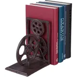 Relaxdays Buchstütze Retro, Gusseisen, Bücher, DVDs, Zahnräder, Filmrolle, Deko Buchwinkel HxBxT: 16 x 13 x 10 cm, braun