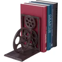 Relaxdays Buchstütze Retro, Gusseisen, Bücher, DVDs, Zahnräder, Filmrolle, Deko Buchwinkel HxBxT: 16 x 13 x 10 cm, braun