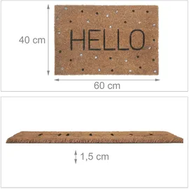Relaxdays Fußmatte Hello Schriftzug & Punkte, Fußabtreter 40x60 cm, wetterfest, Haustürmatte innen & außen, bunt