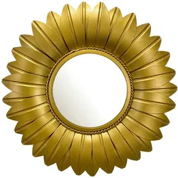 KADIMA DESIGN Wandspiegel Sonnenblume 60 cm Metall Design Hängespiegel Gold, Eisen Dekospiegel Blüte Rund, Spiegel Blume Wand Groß, Flurspiegel Garderobenspiegel