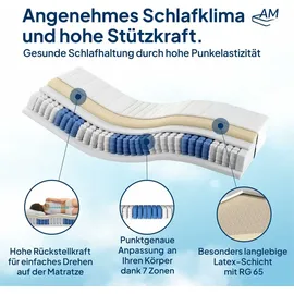 AM Qualitätsmatratzen Latex 7 Zonen 100 x 200 cm H2
