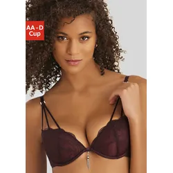 Push-up-BH LASCANA, Damen, Gr. 75, Cup D, rot (cherryrot), Microtouch, Obermaterial: 60% Polyamid, 35% Polyester, 5% Elasthan, elegant, BHs, mit extravagantem Glitzeraccessoire, sexy Dessous