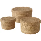 Deko Aufbewahrungs Korb 3er Set - 15/20 / 25 cm - Rattan Allzweck Flechtkorb aus Seegras - Naturfaser Körbchen Mehrzweck Korbset natur