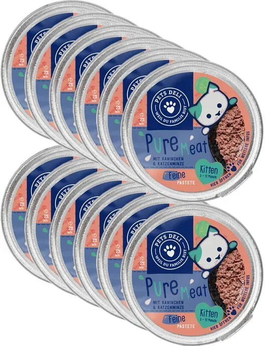 Pets Deli Nassfutter Junior Pure Meat mit Kaninchen & Katzenminze, 12er Pack