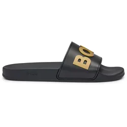 Badesandale BOSS "Badesandale Kirk Slid rblg N", Herren, Gr. 41, gold (schwarz, gold), Obermaterial: 100% Polyurethan PU. Futter: 80% Polyamid PA. 20% Polyurethan PU. 100% Polyurethan PU., Schuhe