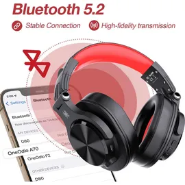 OneOdio A70 Bluetooth Kopfhörer Schwarz-Rot