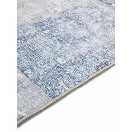 benuta Basic Waschbarer Teppich George - Blau 60x120 cm - Kunstfaser - Rechteckig & im Style: Vintage, Ethno-Style, Shabby Chic - Pflegeleicht für Wohnzimmer Schlafzimmer