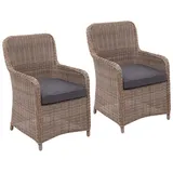 PROREGAL® Gartenstuhl 2er-Set Poly-Rattan Korbsessel halbrundes Rattan Beige Kissen Grau beige