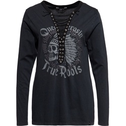 Queen Kerosin Indian Rider Queen Damen Langarmshirt, schwarz, Größe 2XL