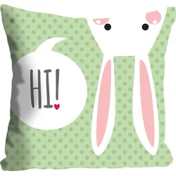 Dekokissen QUEENCE "Maverik", grün (grün, bedruckt), B:40cm L:40cm, Polyester, Dekokissen_Sitzkissen_Kissenhüllen, mit einem sprechenden Hasen