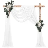 4 Paneele Hochzeitsbogen Querbehang Drapierstoff,73cm x 610cm Cremeweiß Chiffon-Stoff Transparenter Tüll Hintergrund Vorhang Kulissenvorhänge für Fotografie Bogen Bühne Party Hochzeit Torbogen