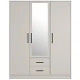 Marmex Möbel Spiegelschrank SMART 2C+Spiegel Garderobenschrank für den Flur 150 x 190 x 56 Kleiderstange, Kleiderschrank, 2 Schubladen, Wohnzimmer beige|grau