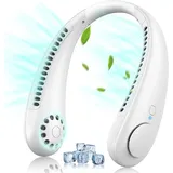 Nackenventilator, Mini Ventilator, Halsventilator, Blattloser Ventilator, 5 Geschwindigkeiten, 360° Persönlicher Ventilator für Reisen, Sport, I... - Weiß/Schwarz/Rosa