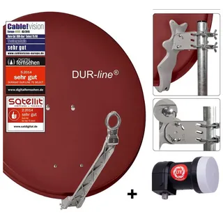 Dur-Line 1 Teilnehmer Set - Qualitäts-Alu-Satelliten-Komplettanlage - Select 75cm/80cm Spiegel/Schüssel Rot + Single LNB - für 1 Receiver/TV [Neuste Technik, DVB-S2, 4K, 3D]