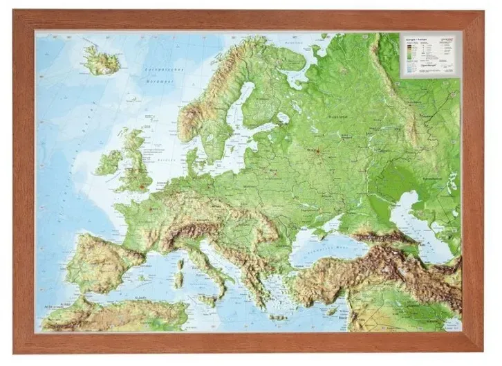 Europa, Reliefkarte, Mit Holzrahmen - André Markgraf, Mario Engelhardt, Karte (im Sinne von Landkarte)