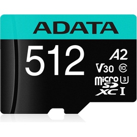 A-Data microSDXC Premier Pro 512GB Class 10 UHS-I V30 + SD-Adapter