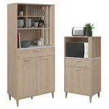 Parisot Küchenbuffet Diner (Küchen-Set in Eiche mit grau Beton, 2-teilig, 145 x 182 cm) mit viel Stauraum beige