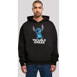 Kapuzenpullover F4NT4STIC "Disney Lilo & Stitch Trouble Maker Hooded Sweater", Herren, Gr. L, schwarz, Obermaterial: 100% Baumwolle, casual, oversize, Langarm, Pullover, Premium Qualität