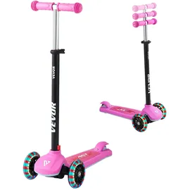 Vevor Scooter (3 Räder) ab 3 Jahren, Cityroller Kinderroller mit leuchtenden Rädern & höhenverstellbarem Lenker & rutschfestem Deck & leichtem Aluminiumrahmen, Tretroller bis zu 75 kg, Pink